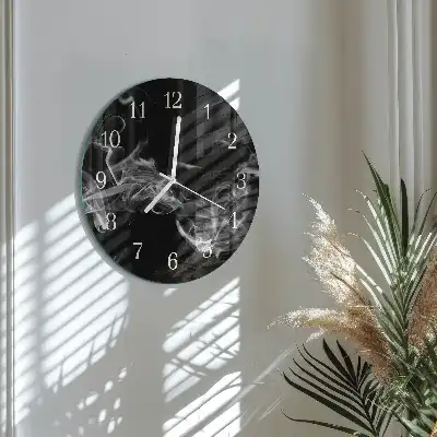 Okrúhle sklenené hodiny na stenu Dym