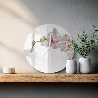 Hodiny na skle okrúhle Orchidea