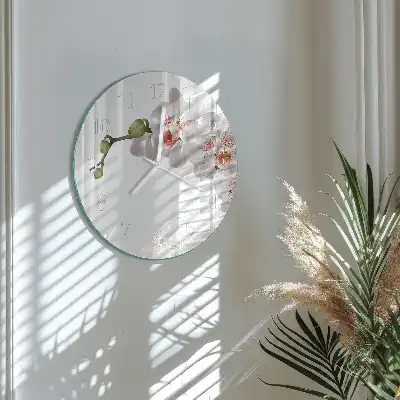 Hodiny na skle okrúhle Orchidea