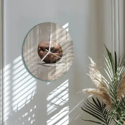 Hodiny na skle okrúhle Kávové zrno