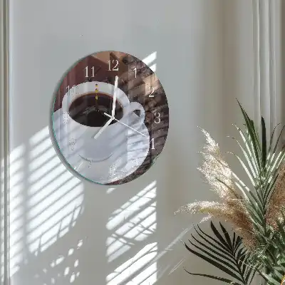 Okrúhle hodiny na stenu Káva