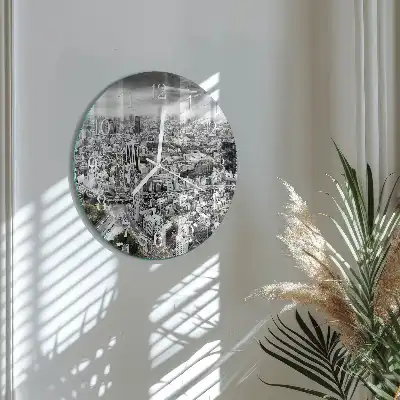 Hodiny na skle okrúhle Mesto