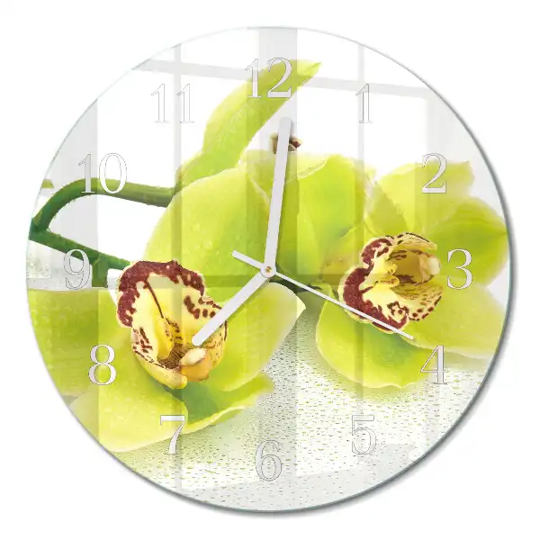 Hodiny na skle okrúhle Orchidea