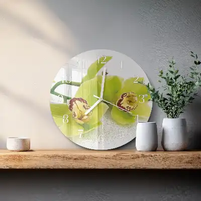 Hodiny na skle okrúhle Orchidea