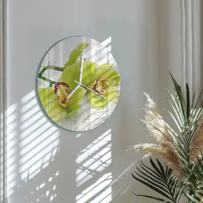Hodiny na skle okrúhle Orchidea