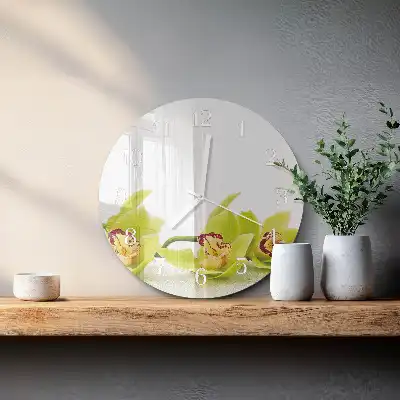 Nástenné hodiny sklenené okrúhle Orchidea