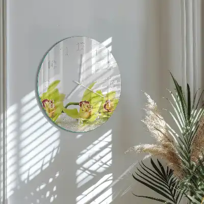 Nástenné hodiny sklenené okrúhle Orchidea