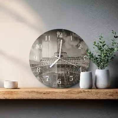 Nástenné hodiny sklenené okrúhle Eiffelova veža