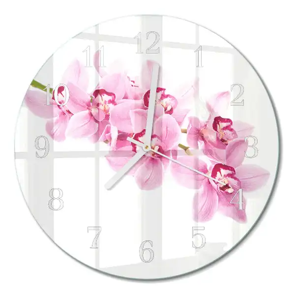 Hodiny s fotkou sklenené okrúhle Orchidea