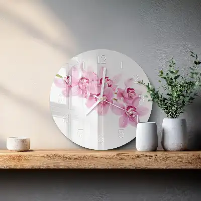 Hodiny s fotkou sklenené okrúhle Orchidea
