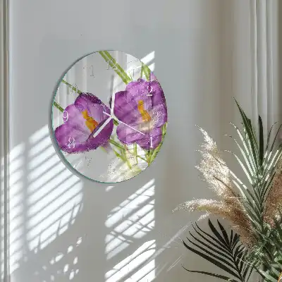 Hodiny s fotkou sklenené okrúhle Krokusy