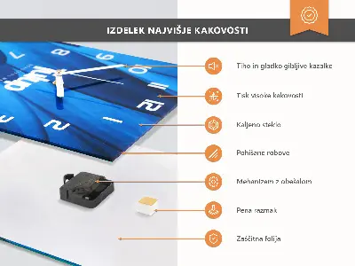 Vertikálne sklenené hodiny na stenu Káva