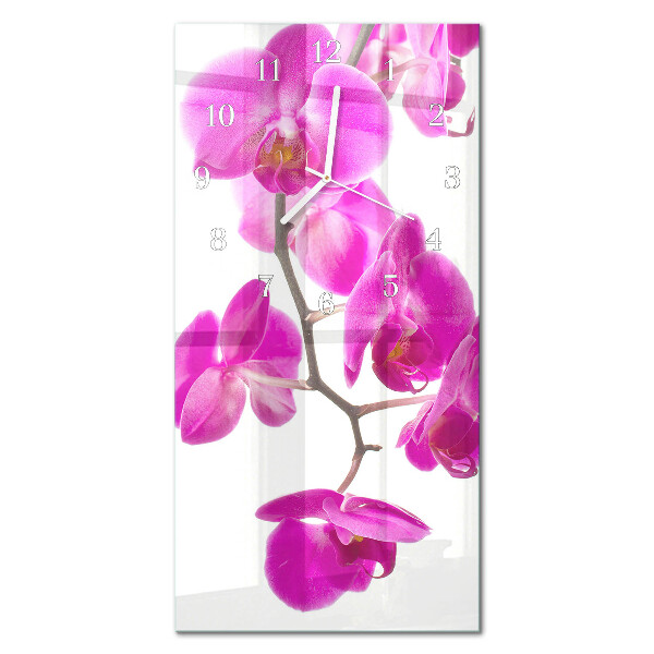 Hodiny na skle vertikálne Orchidey