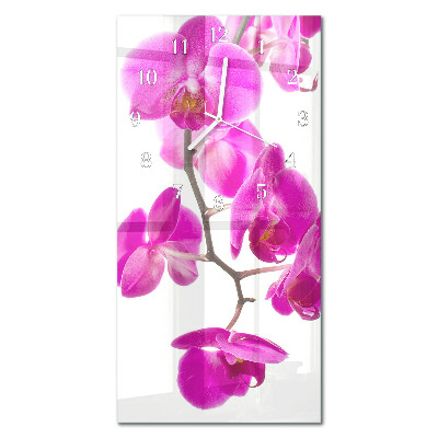 Hodiny na skle vertikálne Orchidey
