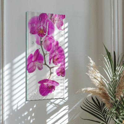 Hodiny na skle vertikálne Orchidey