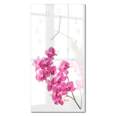Hodiny na skle vertikálne Orchidey