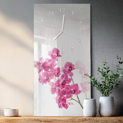 Hodiny na skle vertikálne Orchidey