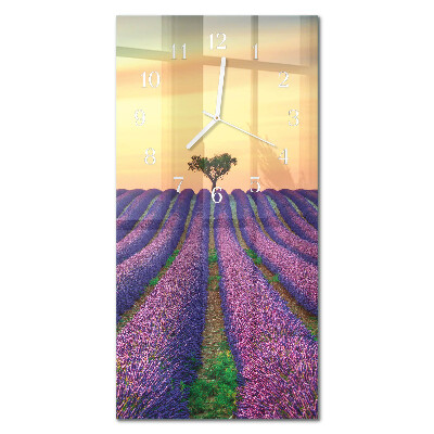 Hodiny na skle vertikálne Levanduľové pole