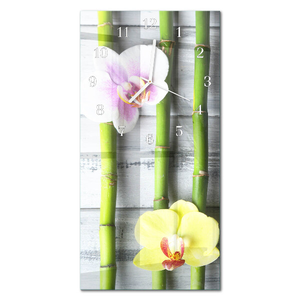 Hodiny na skle vertikálne Orchidea bambus