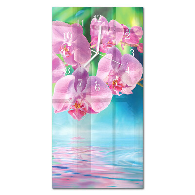 Vertikálne sklenené hodiny na stenu Orchidey