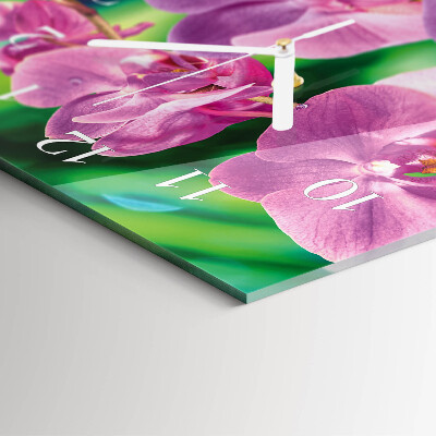 Vertikálne sklenené hodiny na stenu Orchidey
