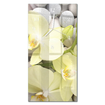 Nástenné hodiny sklenené vertikálne Orchideové kamene