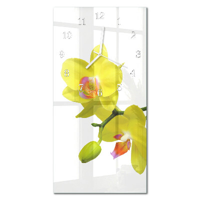 Vertikálne sklenené hodiny na stenu Orchidea