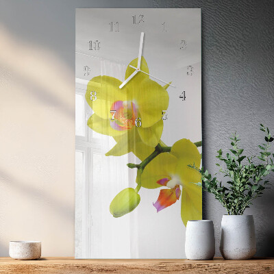Vertikálne sklenené hodiny na stenu Orchidea