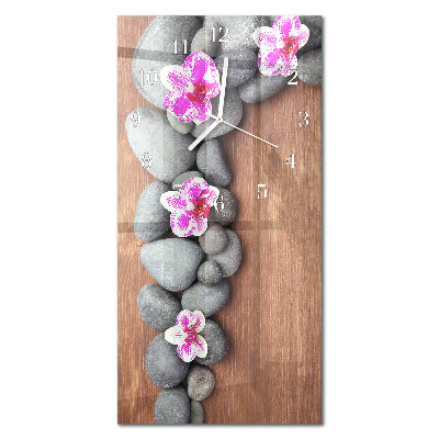 Hodiny na skle vertikálne Orchideové kamene