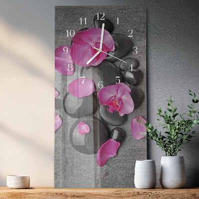 Hodiny s fotkou sklenené vertikálne Orchideové kamene
