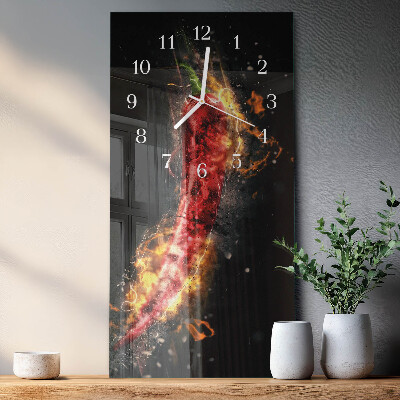 Vertikálne sklenené hodiny na stenu Pálivá paprika