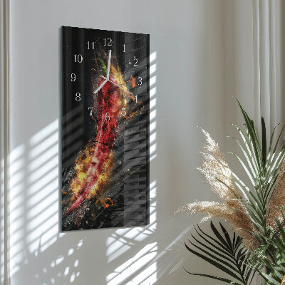 Vertikálne sklenené hodiny na stenu Pálivá paprika