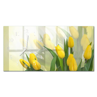 Hodiny na skle horizontálne Záhradné tulipány
