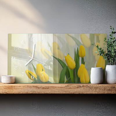 Hodiny na skle horizontálne Záhradné tulipány