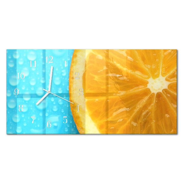 Horizontálne sklenené hodiny na stenu Pomarančový citrus