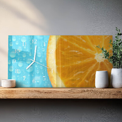 Horizontálne sklenené hodiny na stenu Pomarančový citrus