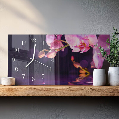 Horizontálne sklenené hodiny na stenu Orchidea orchidea