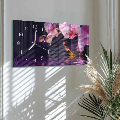 Horizontálne sklenené hodiny na stenu Orchidea orchidea