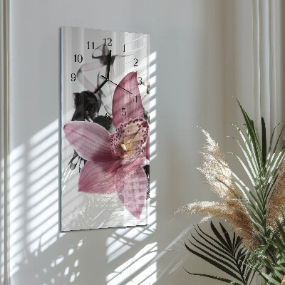 Vertikálne sklenené hodiny na stenu Orchidea