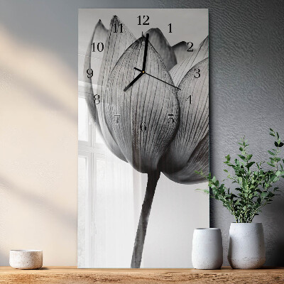 Vertikálne sklenené hodiny na stenu Tulipán