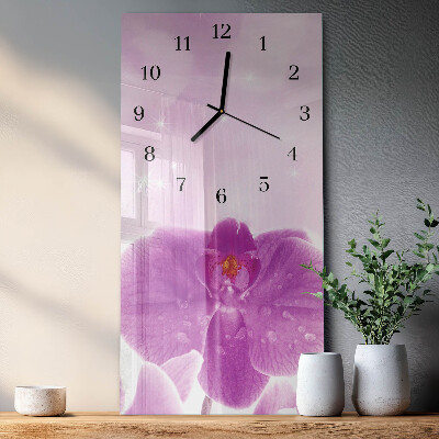 Nástenné hodiny sklenené vertikálne Orchidea