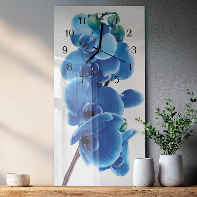 Vertikálne sklenené hodiny na stenu Orchidea