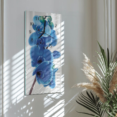 Vertikálne sklenené hodiny na stenu Orchidea
