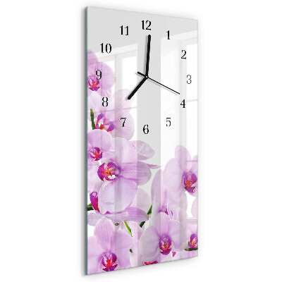 Nástenné hodiny sklenené vertikálne Orchidey