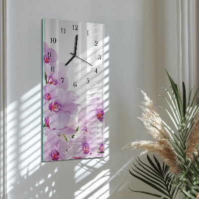 Nástenné hodiny sklenené vertikálne Orchidey