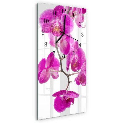 Vertikálne sklenené hodiny na stenu Orchidey