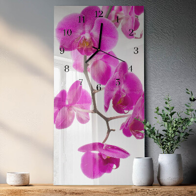 Vertikálne sklenené hodiny na stenu Orchidey