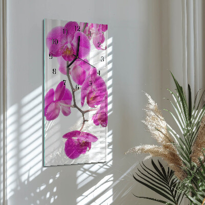 Vertikálne sklenené hodiny na stenu Orchidey