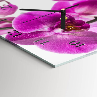 Vertikálne sklenené hodiny na stenu Orchidey