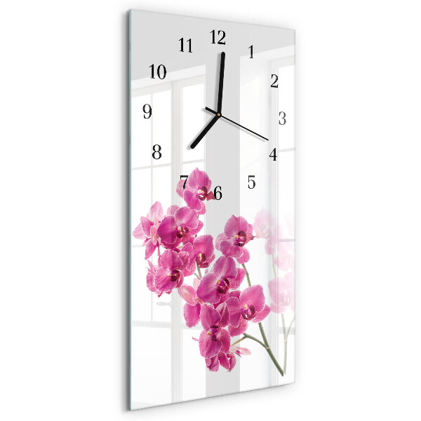 Vertikálne sklenené hodiny na stenu Orchidey